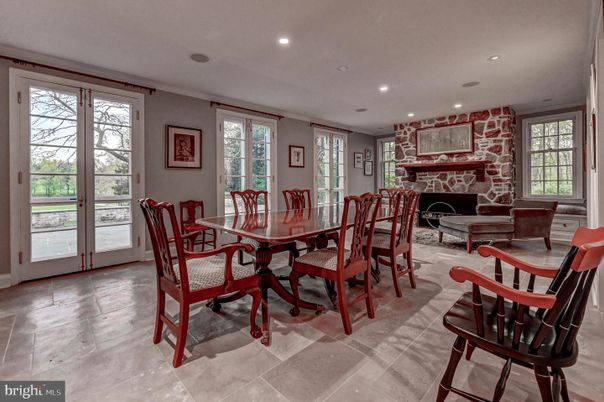 Dining room, Fireplace, Interior, Recessed Lighting