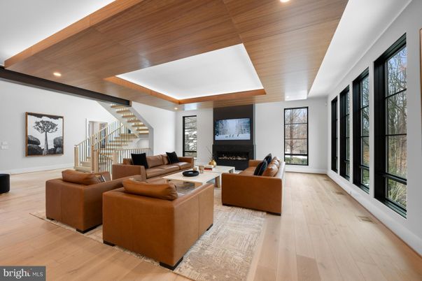 Fireplace, Interior, Living room, Recessed Lighting, Wooden Ceilings, Wood Texture Flooring
