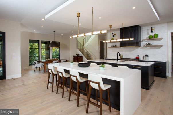 Dining room, Interior, Kitchen, Pendant Lights, Recessed Lighting, Wood Texture Flooring