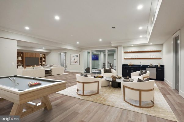Billiard Table, Game Room, Interior, Living room, Recessed Lighting, Wood Texture Flooring