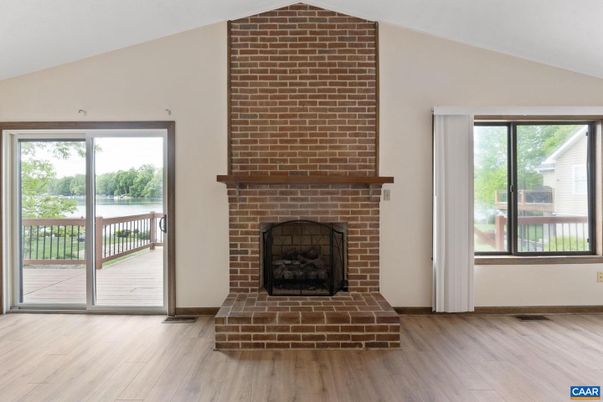 Fireplace, Interior, Stone Walls, Wood Texture Flooring