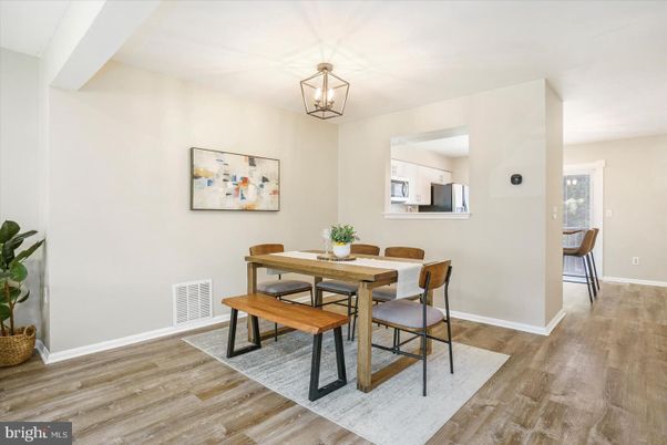 Dining room, Interior, Pendant Lights, Wood Texture Flooring