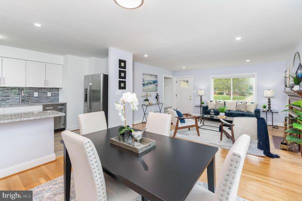 Dining room, Interior, Kitchen, Living room, Recessed Lighting, Stainless Steel Appliances, Wood Texture Flooring
