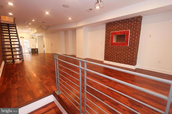Empty room, Interior, Recessed Lighting, Stone Walls, Wood Texture Flooring