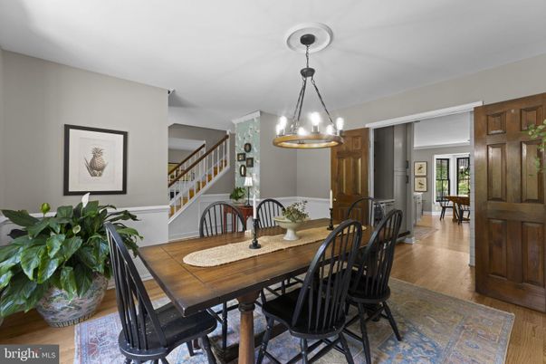 Chandelier, Dining room, Interior, Pendant Lights, Wood Texture Flooring