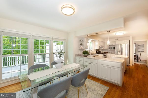 Dining room, Interior, Kitchen, Pendant Lights, Stainless Steel Appliances, Wood Texture Flooring