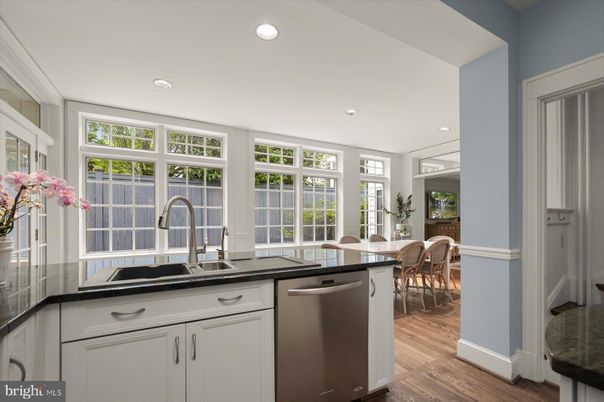 Dining room, Interior, Kitchen, Recessed Lighting, Stainless Steel Appliances, Wood Texture Flooring