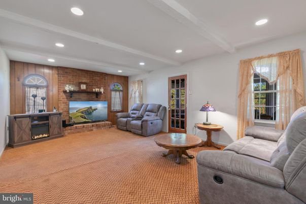 Fireplace, Interior, Living room, Recessed Lighting, Stone Walls
