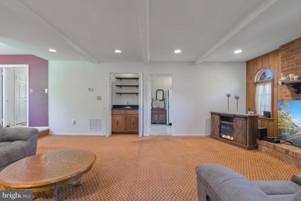 Fireplace, Interior, Recessed Lighting, Stone Walls
