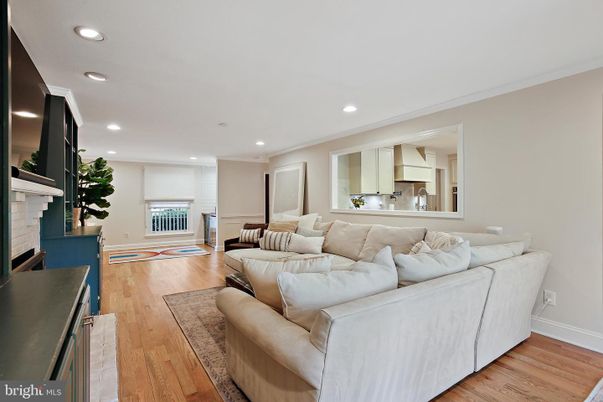 Fireplace, Interior, Kitchen, Living room, Recessed Lighting, Wood Texture Flooring