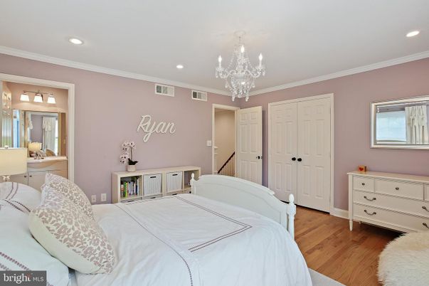 Bedroom, Chandelier, Interior, Recessed Lighting, Wood Texture Flooring
