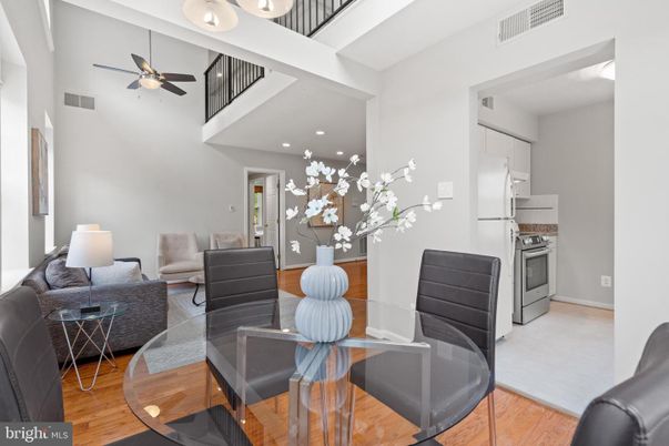 Dining room, Interior, Kitchen, Living room, Recessed Lighting, Stainless Steel Appliances, Wood Texture Flooring