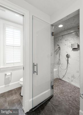 Bathroom, Glass Shower, Interior, Marble Walls, Recessed Lighting