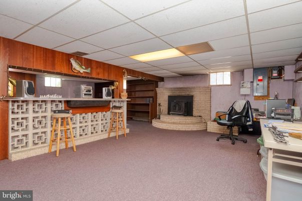 Fireplace, Home Office, Interior, Stone Walls, Wooden Walls