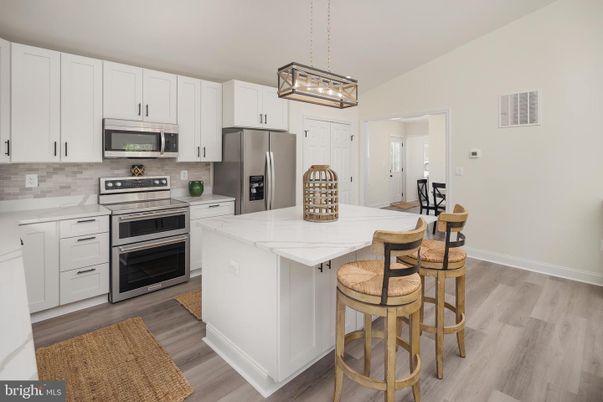 Interior, Kitchen, Pendant Lights, Stainless Steel Appliances, Wood Texture Flooring