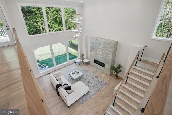 Fireplace, Interior, Living room, Pendant Lights, Recessed Lighting, Wood Texture Flooring