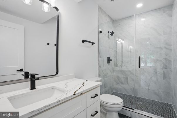 Bathroom, Glass Shower, Interior, Marble Walls, Recessed Lighting