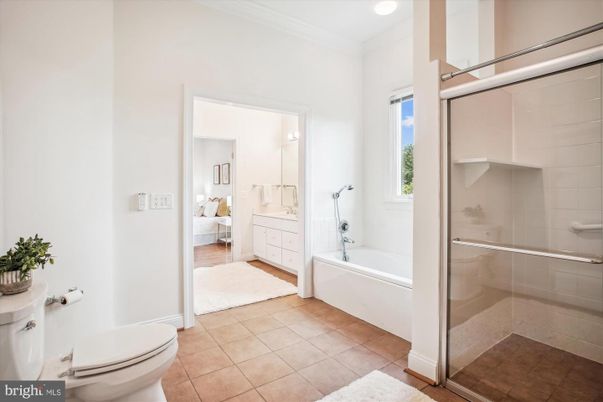 Bathroom, Bedroom, Glass Shower, Interior, Recessed Lighting, Wood Texture Flooring