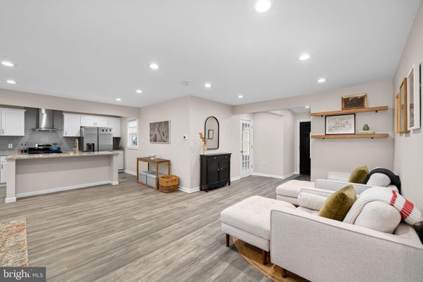 Interior, Kitchen, Living room, Recessed Lighting, Stainless Steel Appliances, Wood Texture Flooring