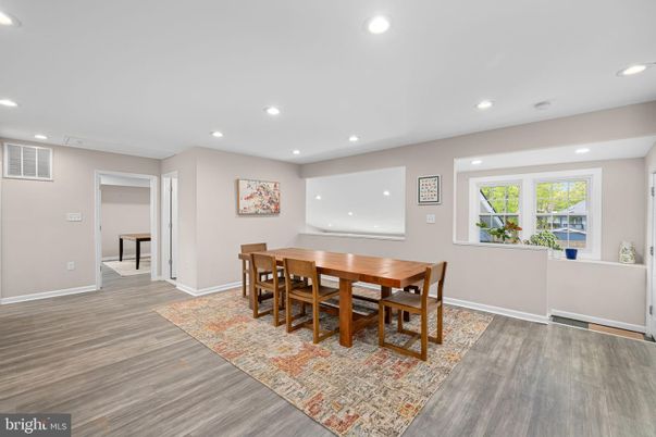 Dining room, Interior, Recessed Lighting, Wood Texture Flooring