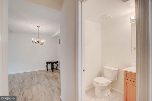 Bathroom, Chandelier, Interior, Wood Texture Flooring