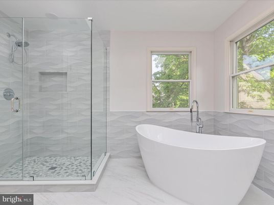 Bathroom, Free Standing Baths, Glass Shower, Interior, Marble, Marble Walls