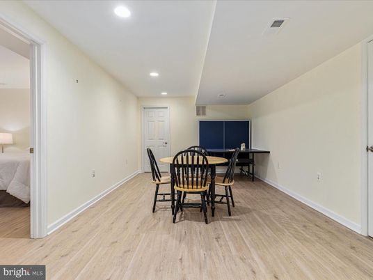 Dining room, Interior, Recessed Lighting, Wood Texture Flooring