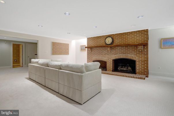 Fireplace, Interior, Living room, Recessed Lighting, Stone Walls