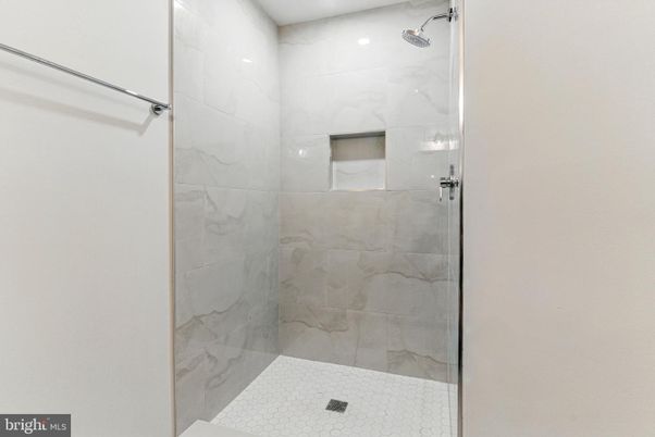 Bathroom, Glass Shower, Interior, Marble Walls, Recessed Lighting