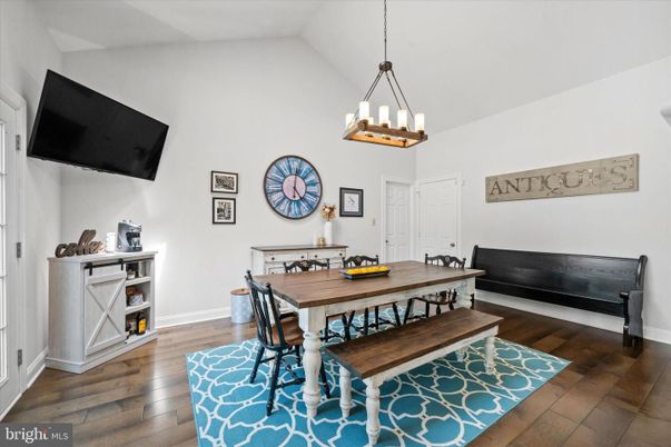 Dining room, Interior, Pendant Lights, Wood Texture Flooring