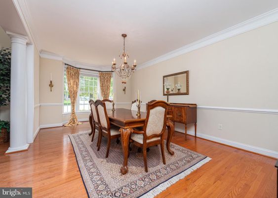 Chandelier, Dining room, Interior, Wood Texture Flooring