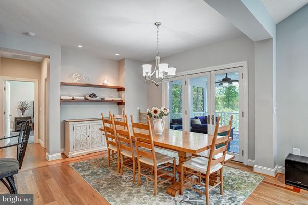 Chandelier, Dining room, Interior, Recessed Lighting, Wood Texture Flooring