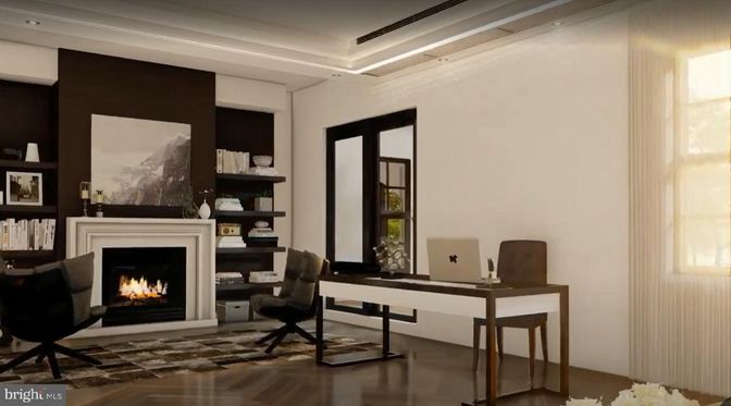 Fireplace, Home Office, Interior, Wood Texture Flooring
