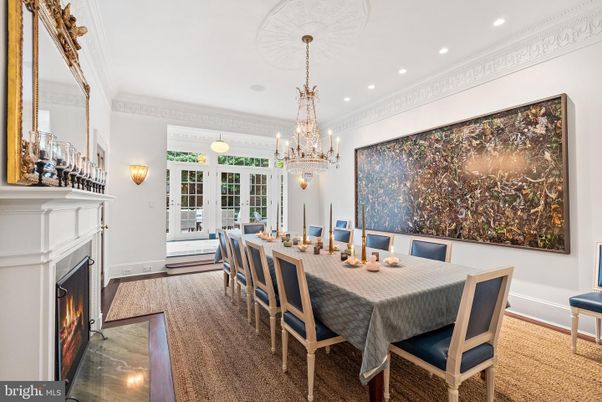 Chandelier, Dining room, Fireplace, Interior, Recessed Lighting