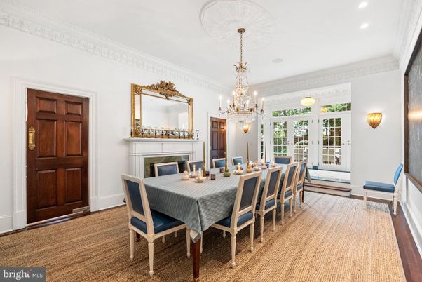 Chandelier, Dining room, Fireplace, Interior, Recessed Lighting