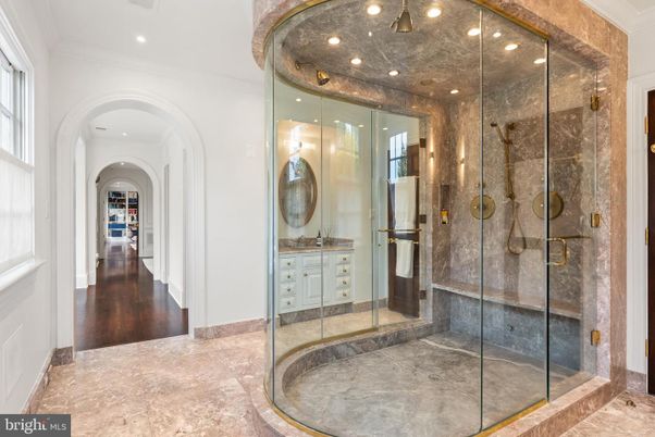 Bathroom, Glass Shower, Interior, Recessed Lighting, Wood Texture Flooring