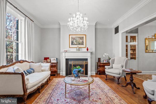 Chandelier, Fireplace, Interior, Living room, Recessed Lighting, Wood Texture Flooring