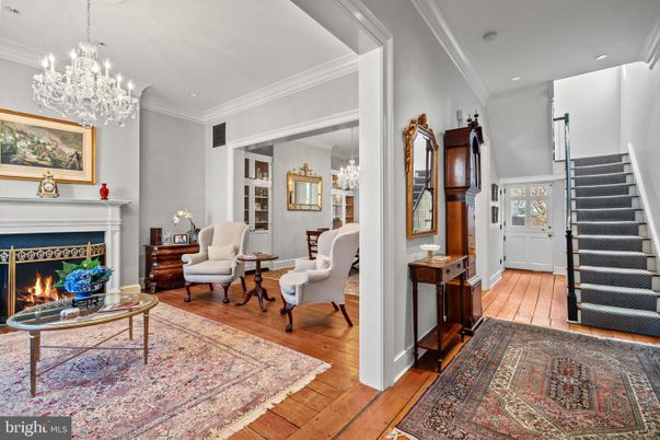 Chandelier, Fireplace, Interior, Recessed Lighting, Wood Texture Flooring