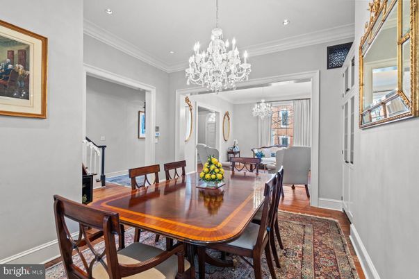 Chandelier, Dining room, Interior, Recessed Lighting, Wood Texture Flooring