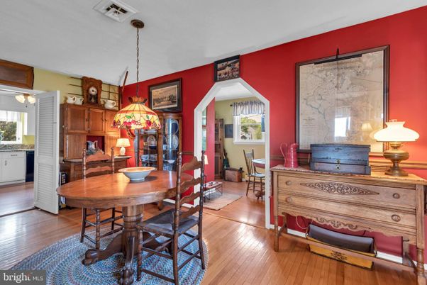 Dining room, Interior, Pendant Lights, Wood Texture Flooring