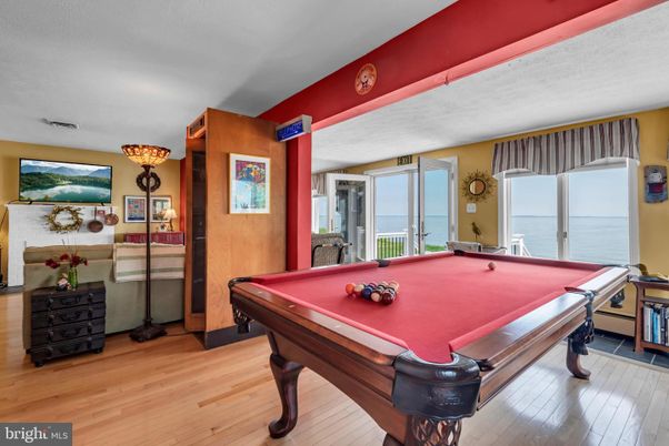 Billiard Table, Game Room, Interior, Water, Wood Texture Flooring