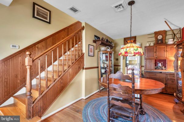 Dining room, Interior, Pendant Lights, Wood Texture Flooring