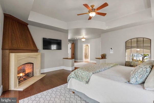 Bedroom, Fireplace, Interior, Wood Texture Flooring