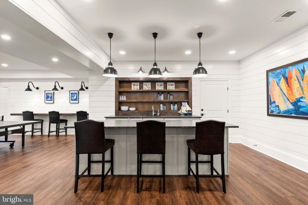 Dining room, Interior, Pendant Lights, Recessed Lighting, Wood Texture Flooring