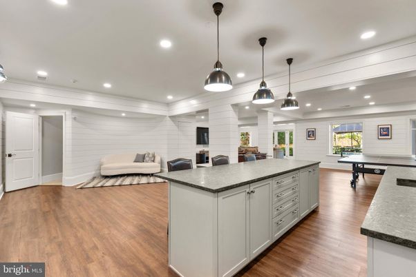 Interior, Kitchen, Pendant Lights, Recessed Lighting, Wood Texture Flooring