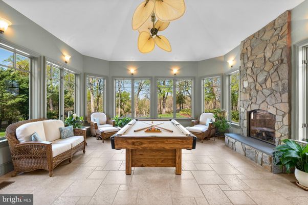 Billiard Table, Fireplace, Game Room, Interior, Living room, Stone Walls