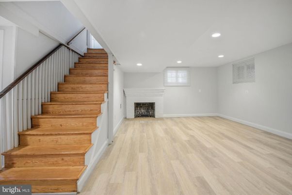 Empty room, Fireplace, Interior, Recessed Lighting, Wood Texture Flooring