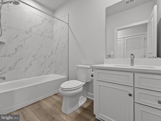 Bathroom, Interior, Marble Walls, Wood Texture Flooring