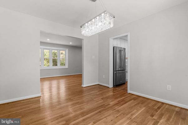 Chandelier, Empty room, Interior, Recessed Lighting, Wood Texture Flooring
