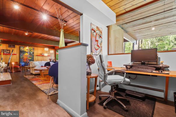 Home Office, Interior, Recessed Lighting, Wooden Ceilings, Wood Texture Flooring